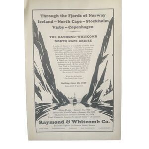 Vintage 1927 Raymond & Whitcomb Fjords of Norway Ad Advertisement